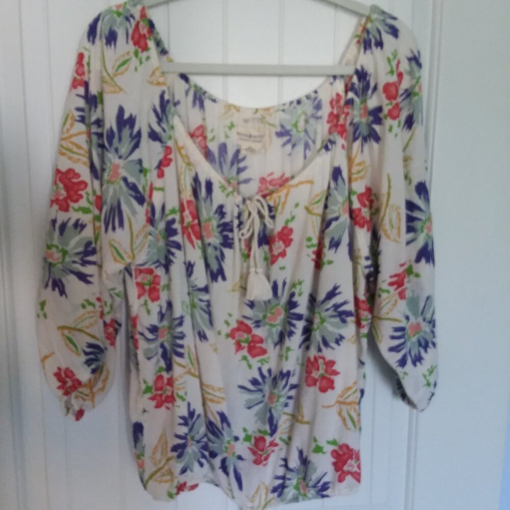 Denim & Supply Ralph Lauren Floral Boho Peasant Top Cream Multi-Colored Size M - Picture 11 of 11